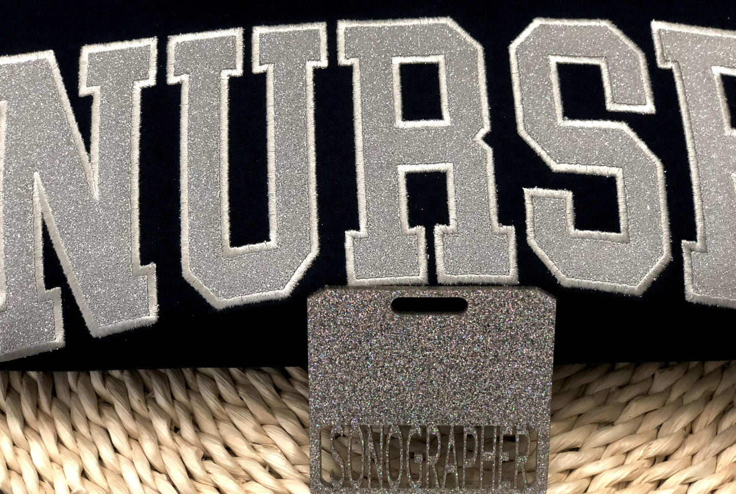 Puff Vinyl Embroidered Nurse Sweatshirt and Badge Buddy: Cotton Blend RN Crewneck