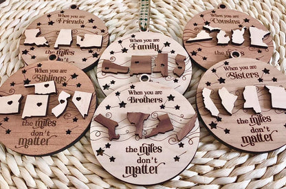 Personalized Friendship Ornament: Laser Engraved Wood, Long Distance Gift