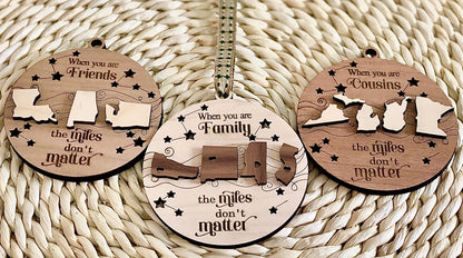Personalized Friendship Ornament: Laser Engraved Wood, Long Distance Gift
