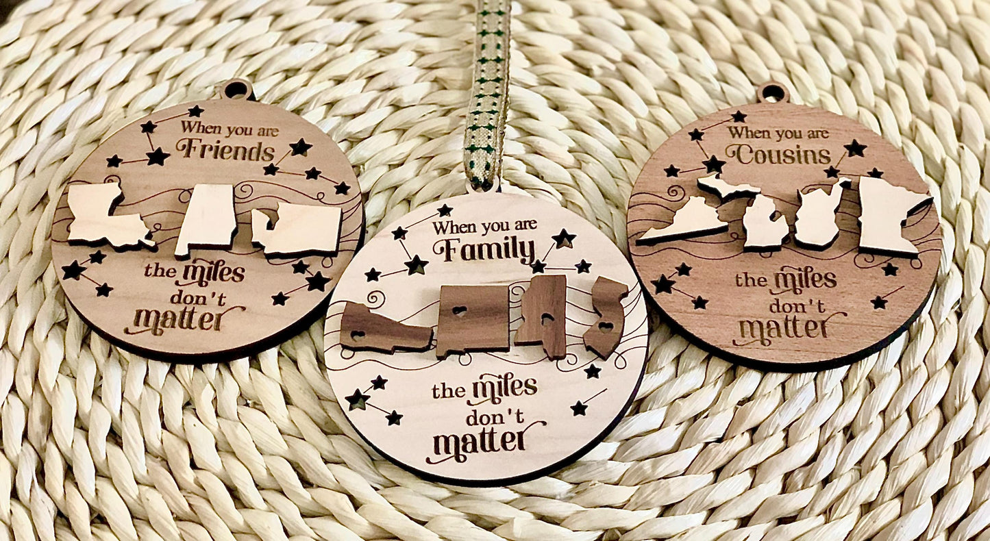 Personalized Friendship Ornament: Laser Engraved Wood, Long Distance Gift