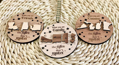 Personalized Friendship Ornament: Laser Engraved Wood, Long Distance Gift