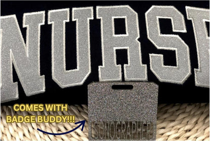 Puff Vinyl Embroidered Nurse Sweatshirt and Badge Buddy: Cotton Blend RN Crewneck