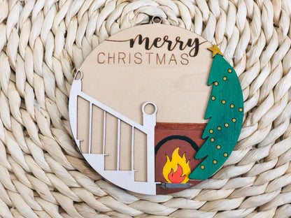Personalized Wooden Christmas Ornament: Layered Stair Stocking Family Keepsake