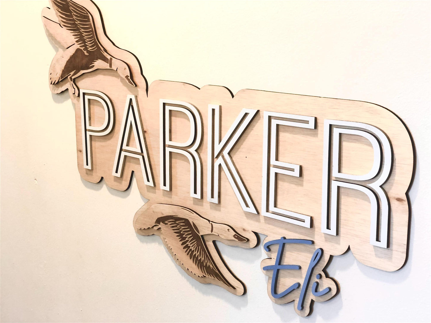 Custom Wooden Layered Duck Name Sign: Nature Nursery Decor