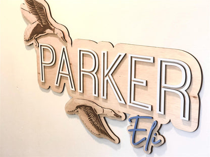 Custom Wooden Layered Duck Name Sign: Nature Nursery Decor