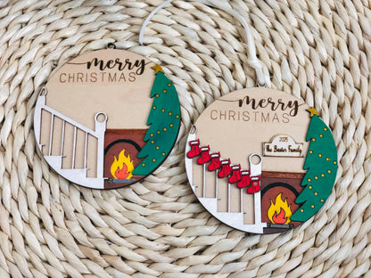 Personalized Wooden Christmas Ornament: Layered Stair Stocking Family Keepsake