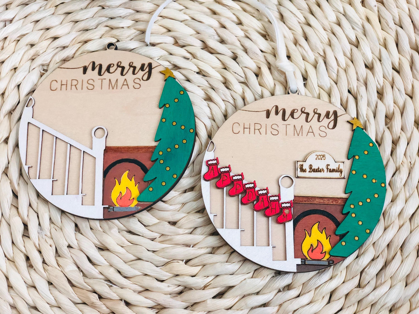Personalized Wooden Christmas Ornament: Layered Stair Stocking Family Keepsake