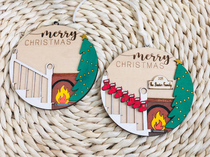 Personalized Wooden Christmas Ornament: Layered Stair Stocking Family Keepsake